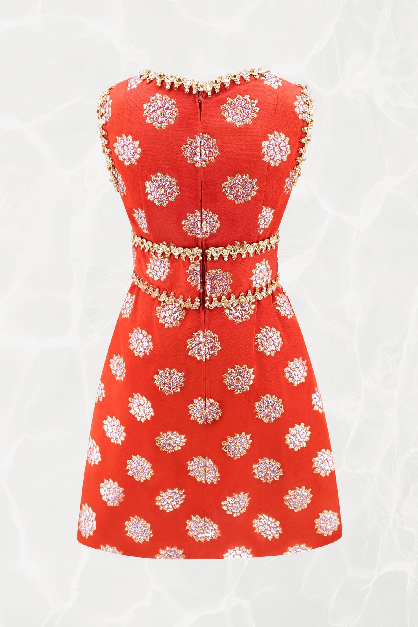 Oscar de la Renta 1960s cocktail dress, side profile showing tulip skirt silhouette — Disco Palma
