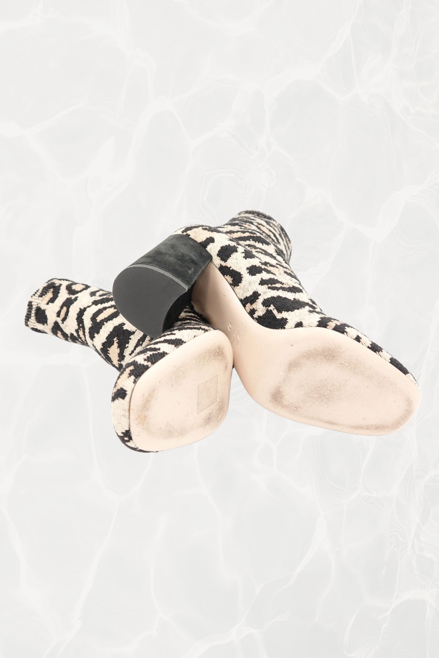 Leopard Print Jacquard Knit Ankle Sock Boots