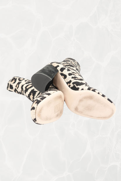 Leopard Print Jacquard Knit Ankle Sock Boots