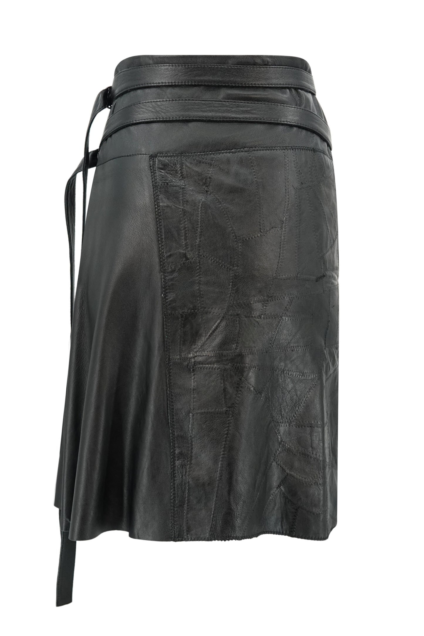 Vintage Early 2000s Black Patchwork Leather Wrap Skirt