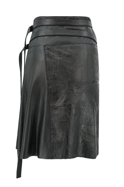 Vintage Early 2000s Black Patchwork Leather Wrap Skirt