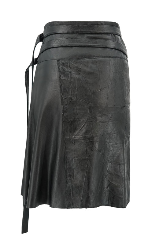 Vintage Early 2000s Black Patchwork Leather Wrap Skirt