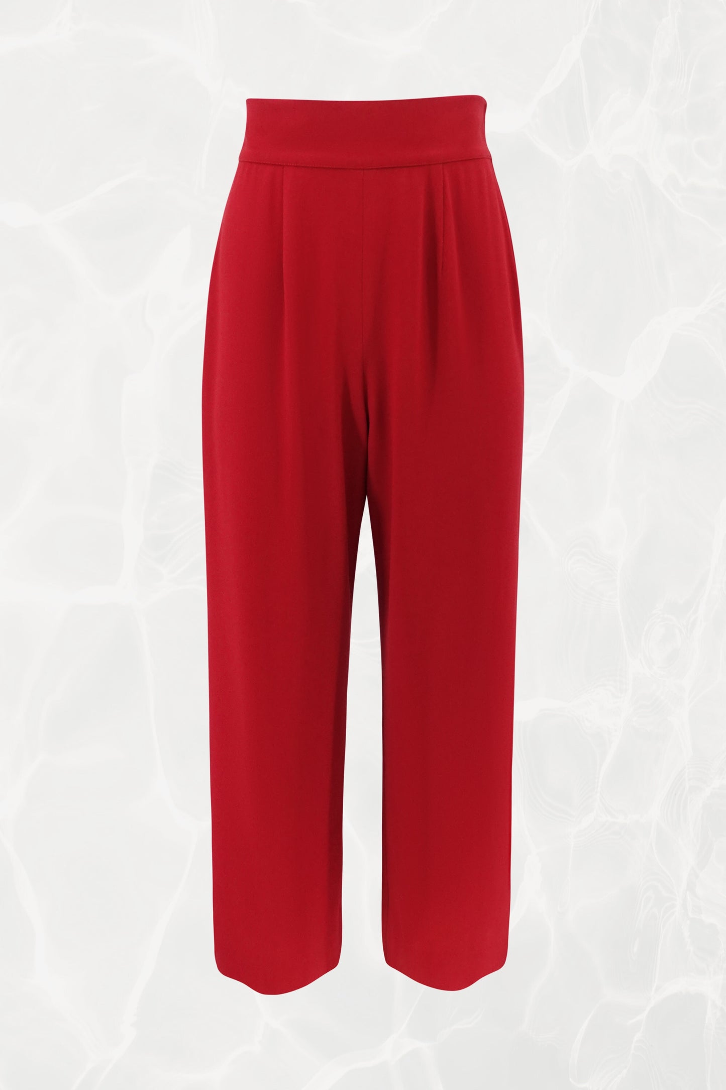 Red Sleeveless Asymmetrical Crepe Suit Set, C. Late 90s–early 2000s