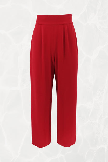 Red Sleeveless Asymmetrical Crepe Suit Set, C. Late 90s–early 2000s