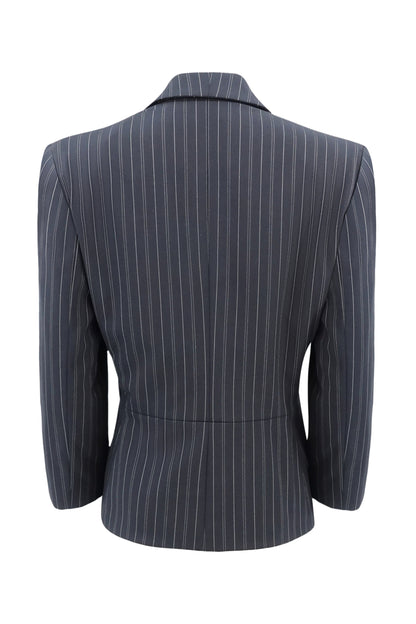 Vintage Armani Collezioni navy pinstripe jacket, three-quarter view — Disco Palma