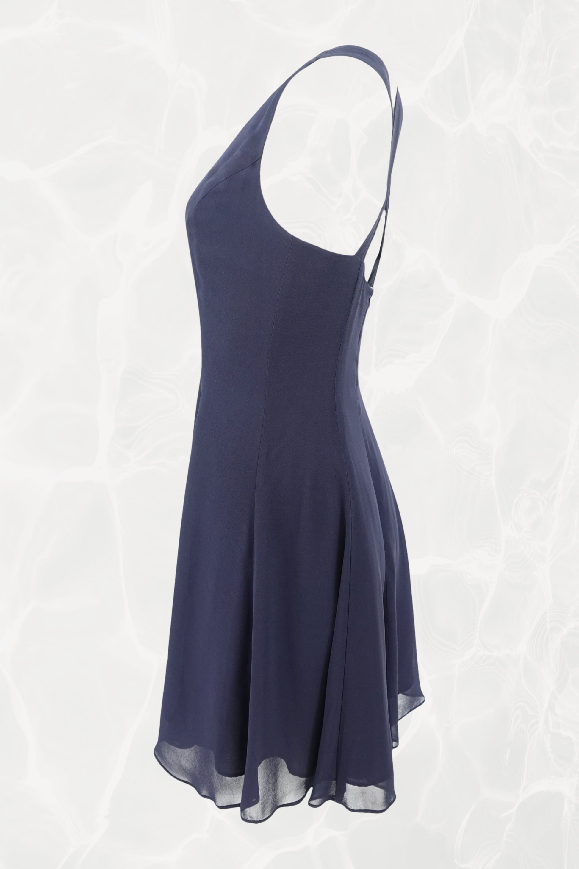 Isabel Ardee 1990s Navy Chiffon Cross-Back Cocktail Dress