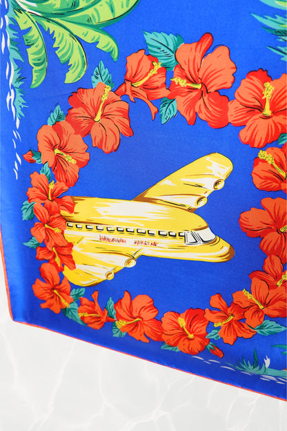 “Welcome to Hawaii” Hula Post Card Novelty Print Silk Scarf, Circa 1990s