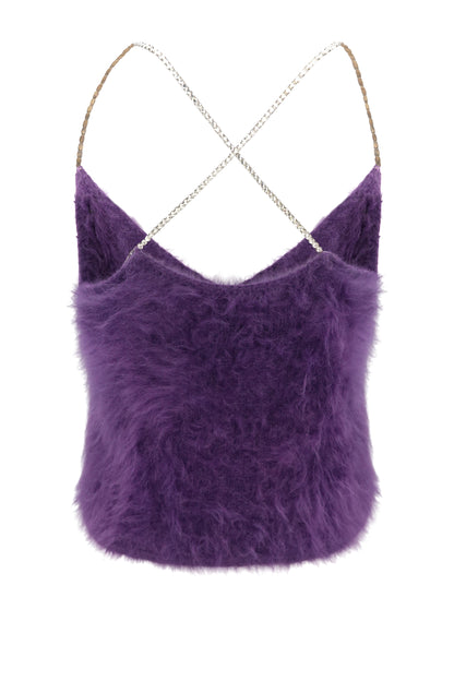Vintage Late 1980s Purple Angora Rhinestone Cross-Back Cami