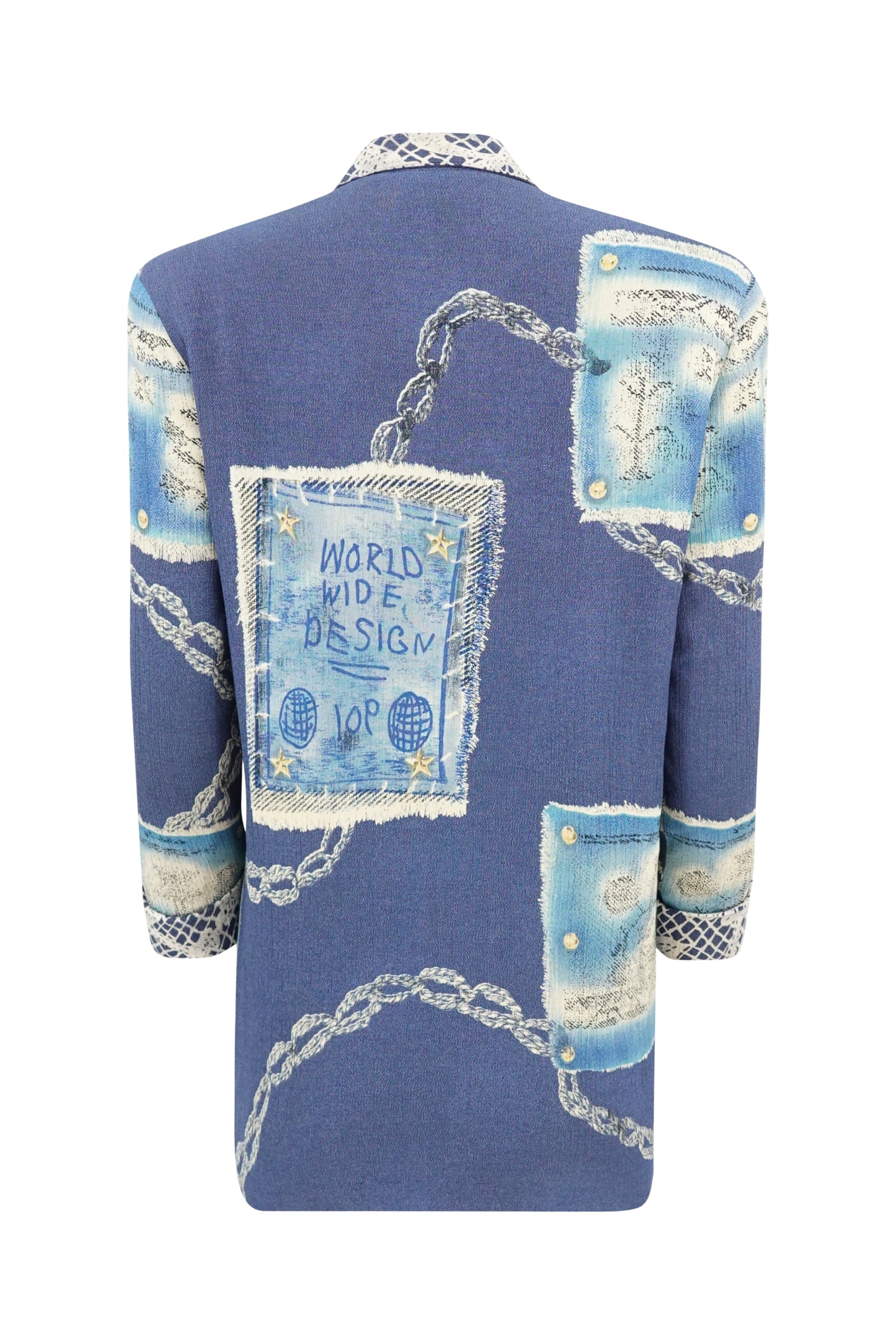 Vintage Late 1980s "World Wide Design" Novelty Print Crepe Blazer