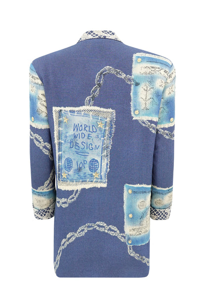 Vintage Late 1980s "World Wide Design" Novelty Print Crepe Blazer