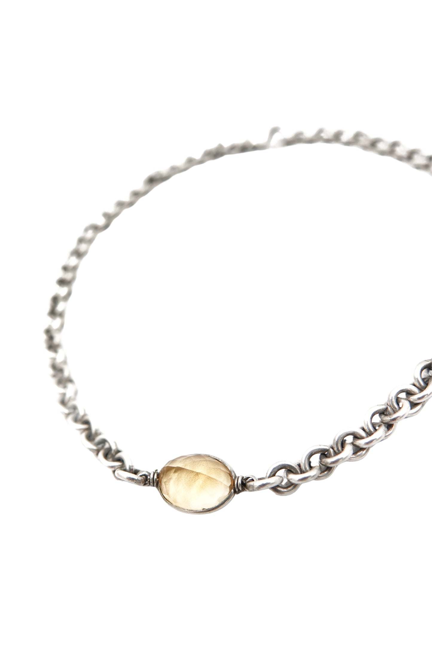 Vintage Sterling Silver Double-Link Chain Necklace with Faceted Citrine
