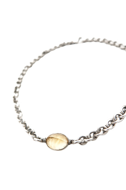 Vintage Sterling Silver Double-Link Chain Necklace with Faceted Citrine
