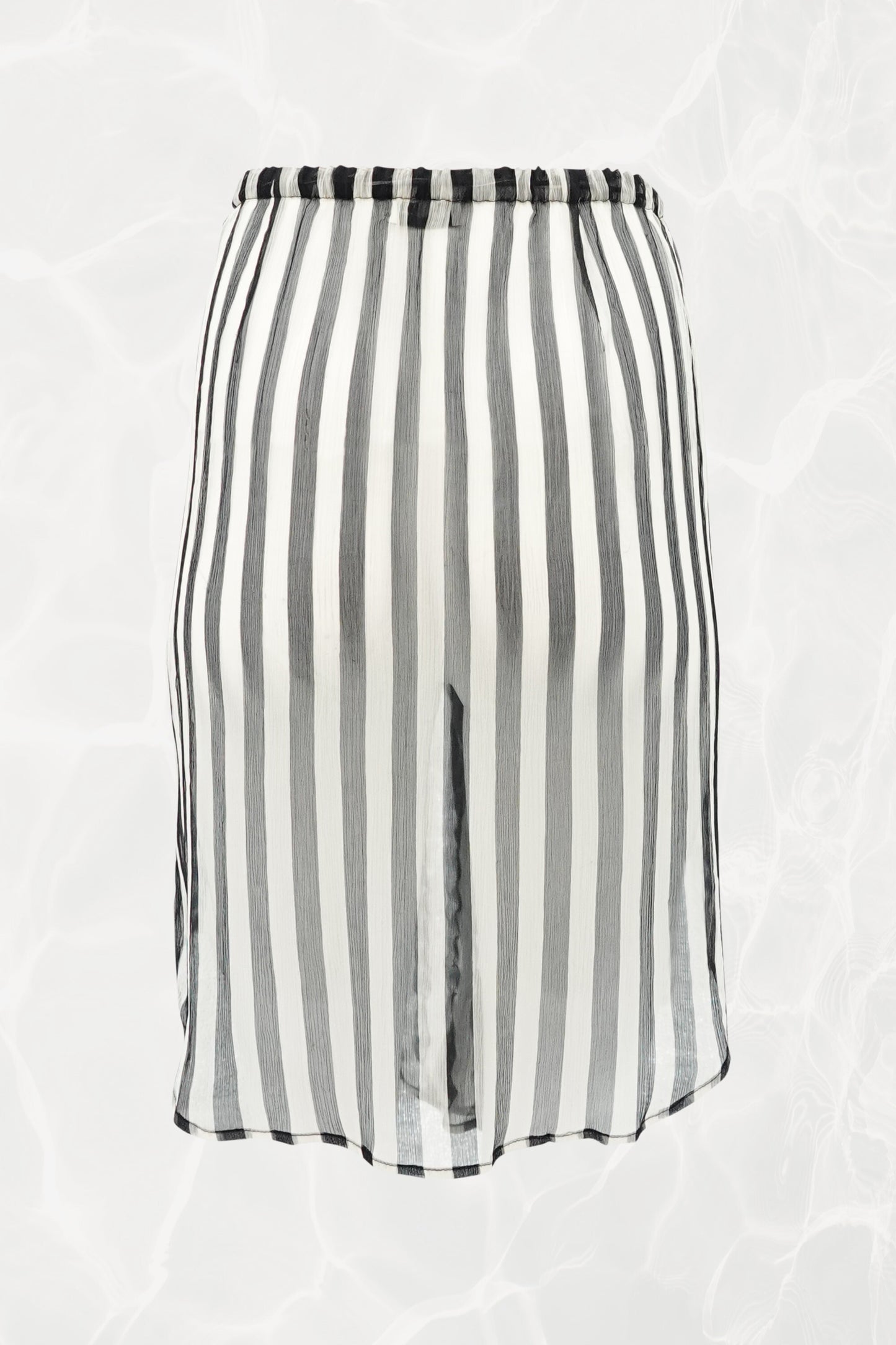 SS24 Silk Chiffon Sequin Stripe Button-Front Drawstring Skirt