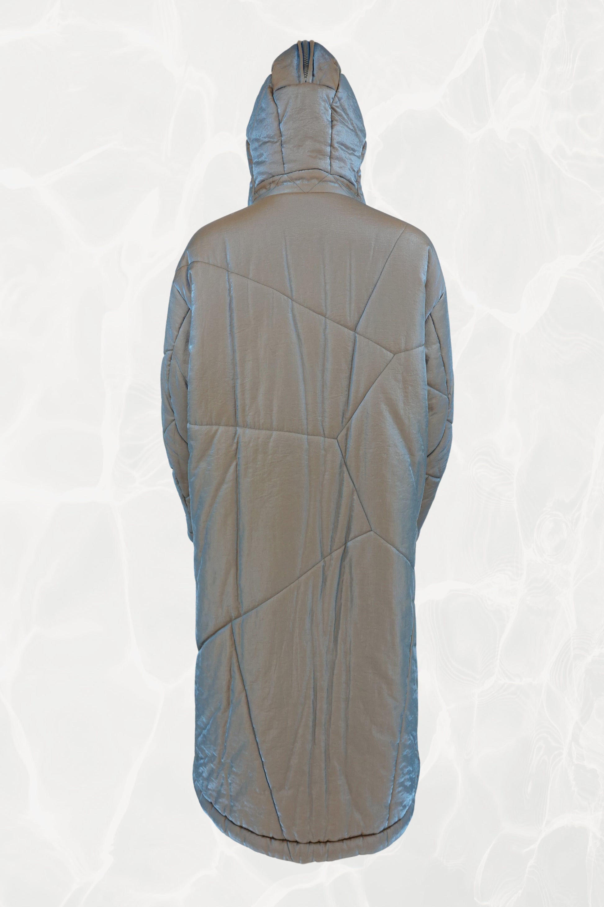Fall 1993 Runway Iridescent Quilted Cocoon Coat with Hood