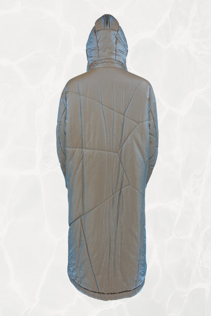 Fall 1993 Runway Iridescent Quilted Cocoon Coat with Hood