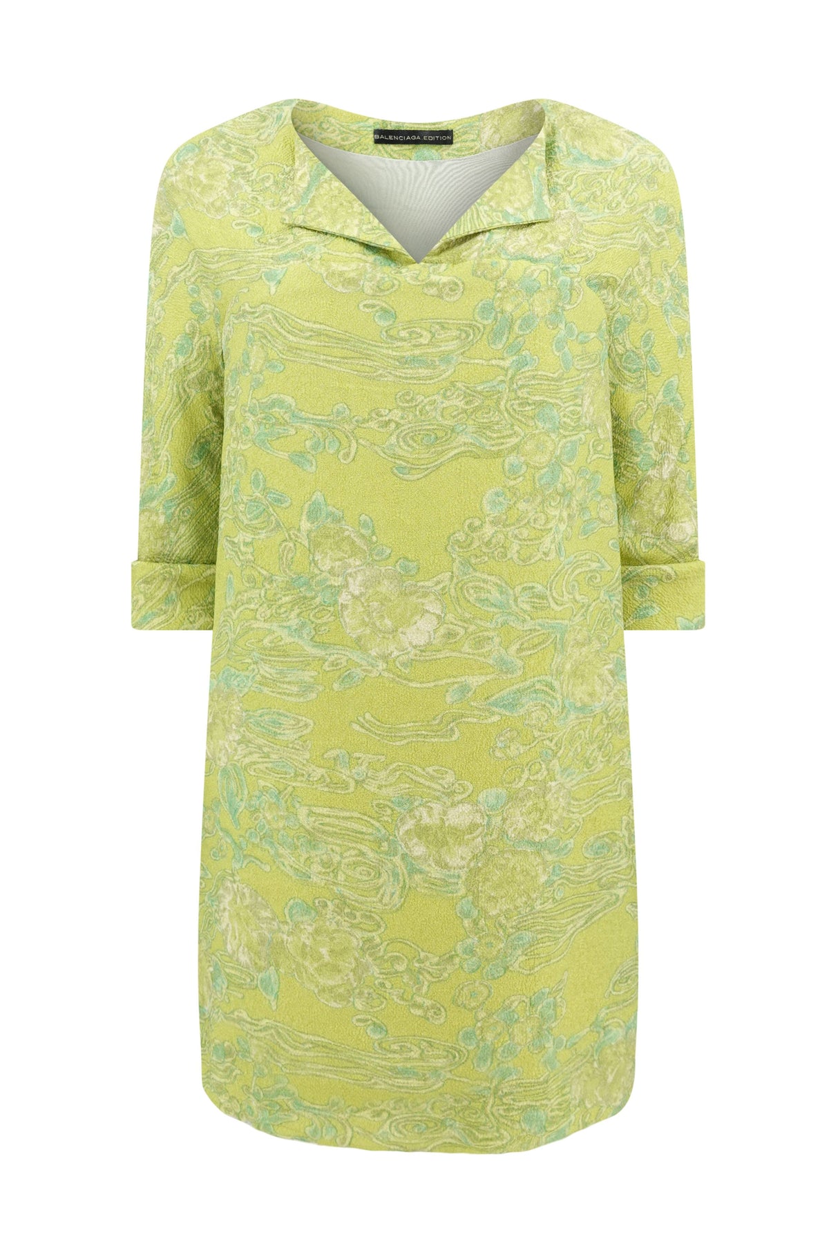 Balenciaga Edition by Nicolas Ghesquière Chartreuse Cloqué Brocade Tunic Dress with Scarf