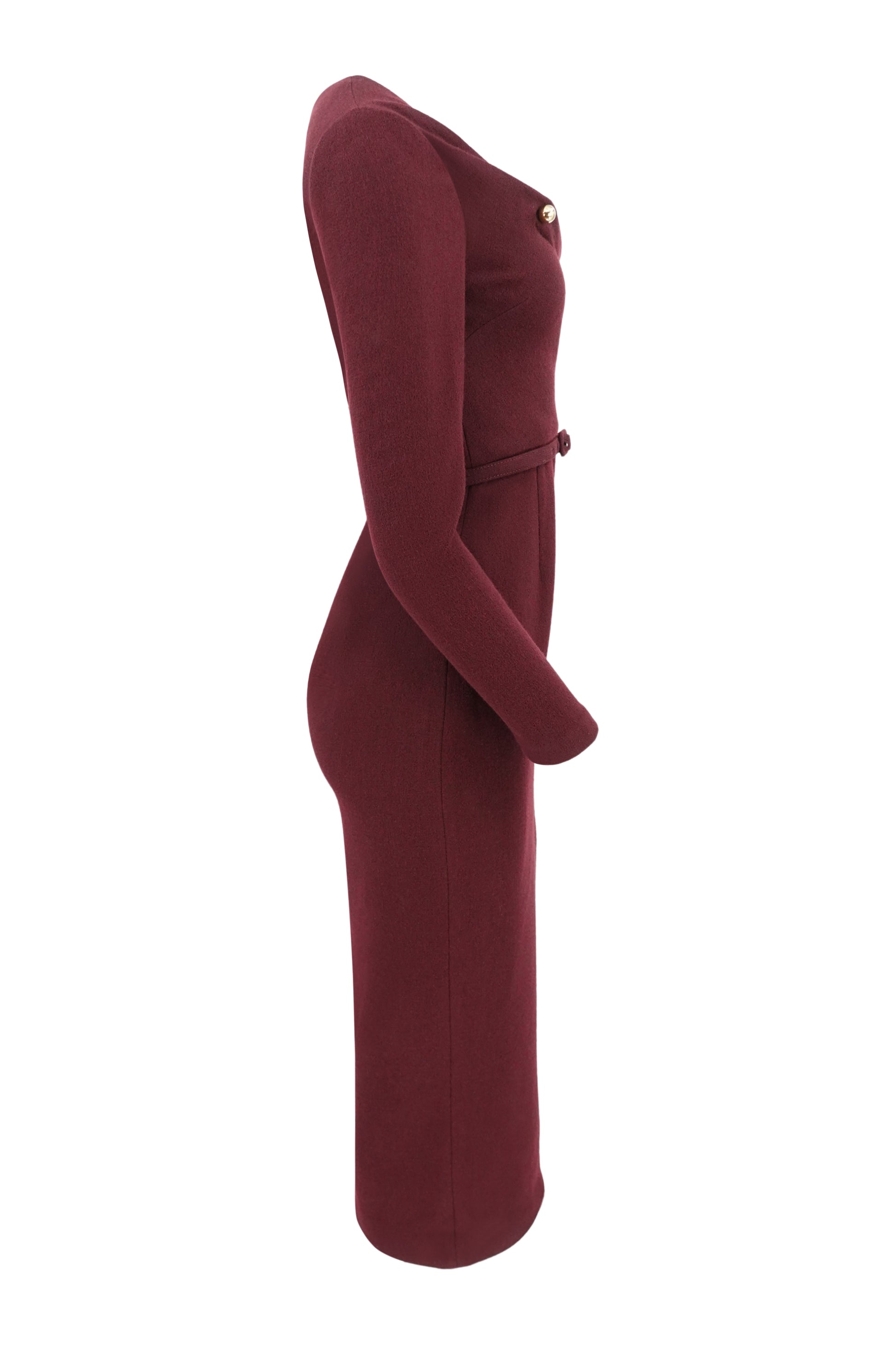 Roland Mouret burgundy pencil dress, side view — Disco Palma