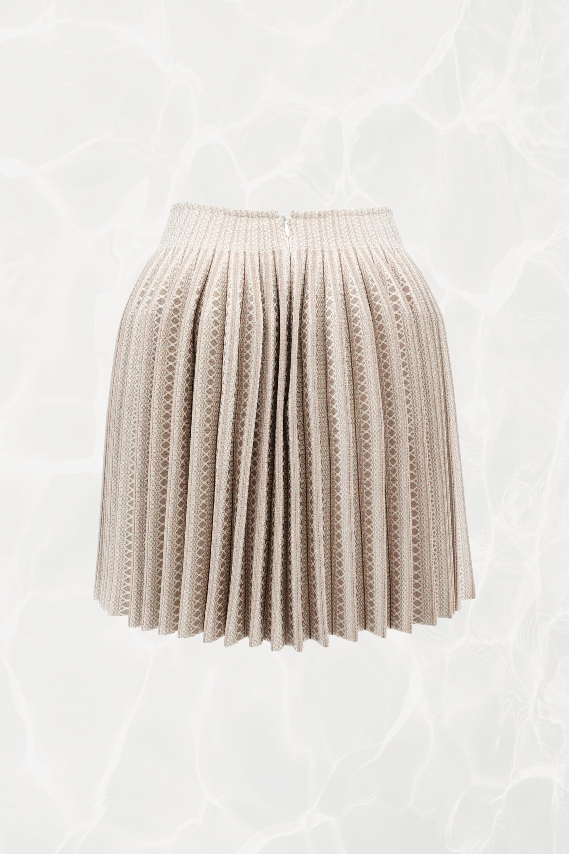 Structured Geometric Print Pleated Knit Skirt