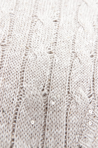 SS24 Linen Cable Knit Mini Shorts with Scattered Sequins