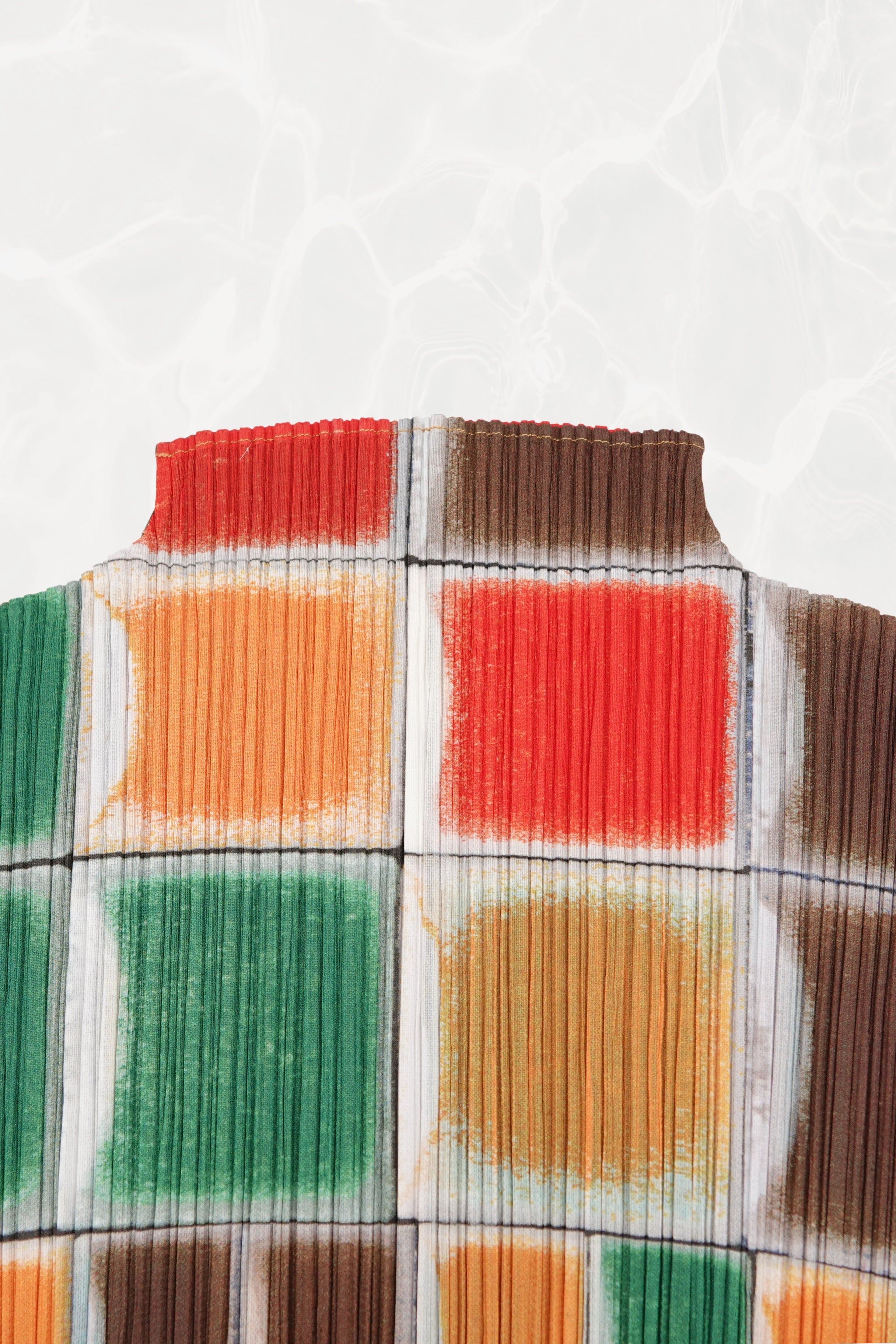 SS94 Archival Pleats Please Sculptural Mosaic Print Midi Dress