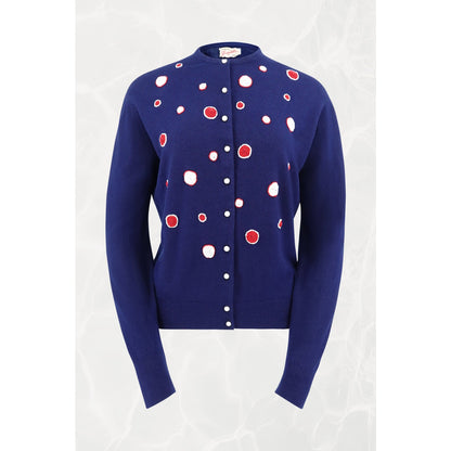 Vintage 1960s Schiaparelli Navy Beaded Polka Dot Cardigan