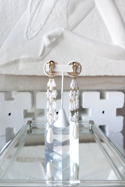 satin cord dome shoulder duster earrings showing full drop length — Disco Palma
