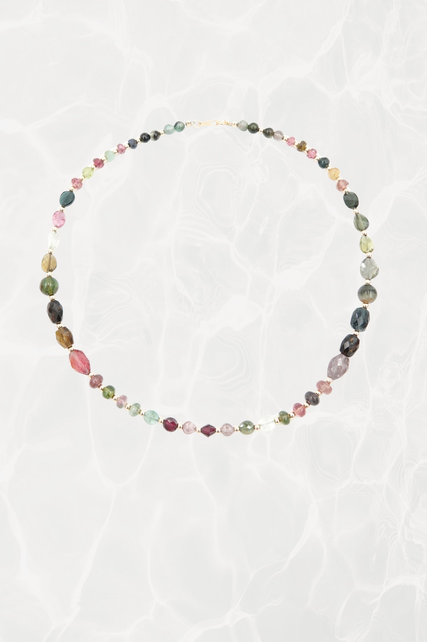 Vintage Rainbow Tourmaline Beaded Necklace with 18k Gold Spacers