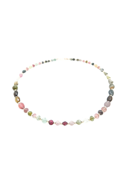 Vintage Rainbow Tourmaline Beaded Necklace with 18k Gold Spacers