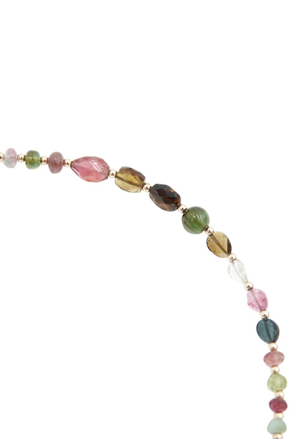 Vintage Rainbow Tourmaline Beaded Necklace with 18k Gold Spacers