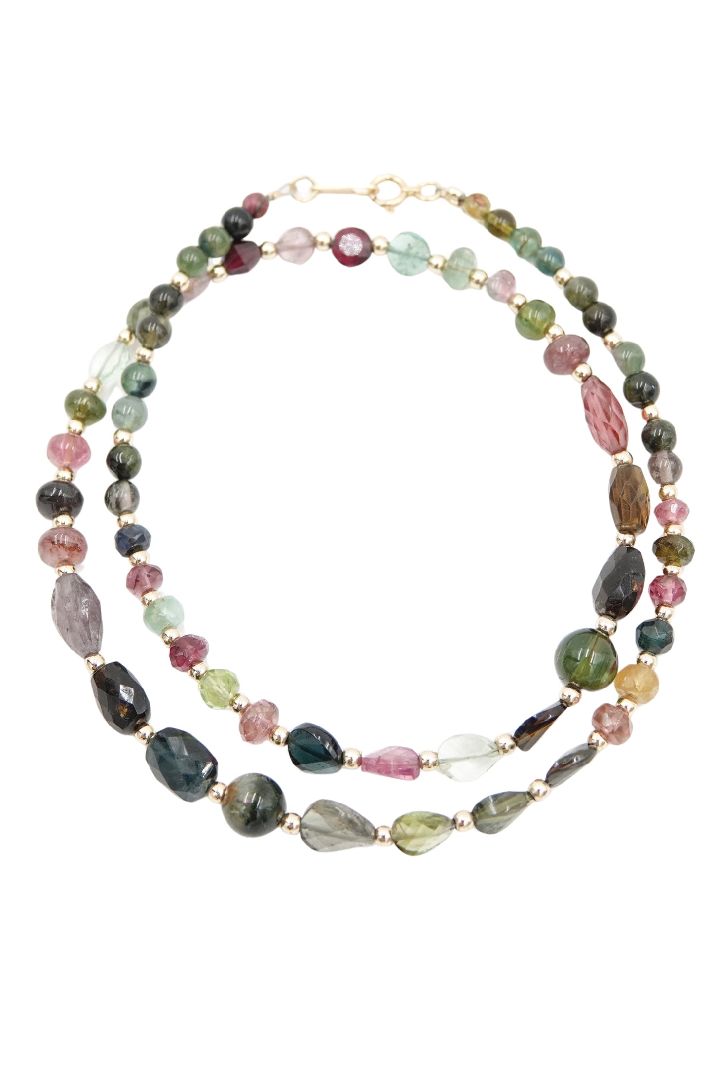 Vintage Rainbow Tourmaline Beaded Necklace with 18k Gold Spacers