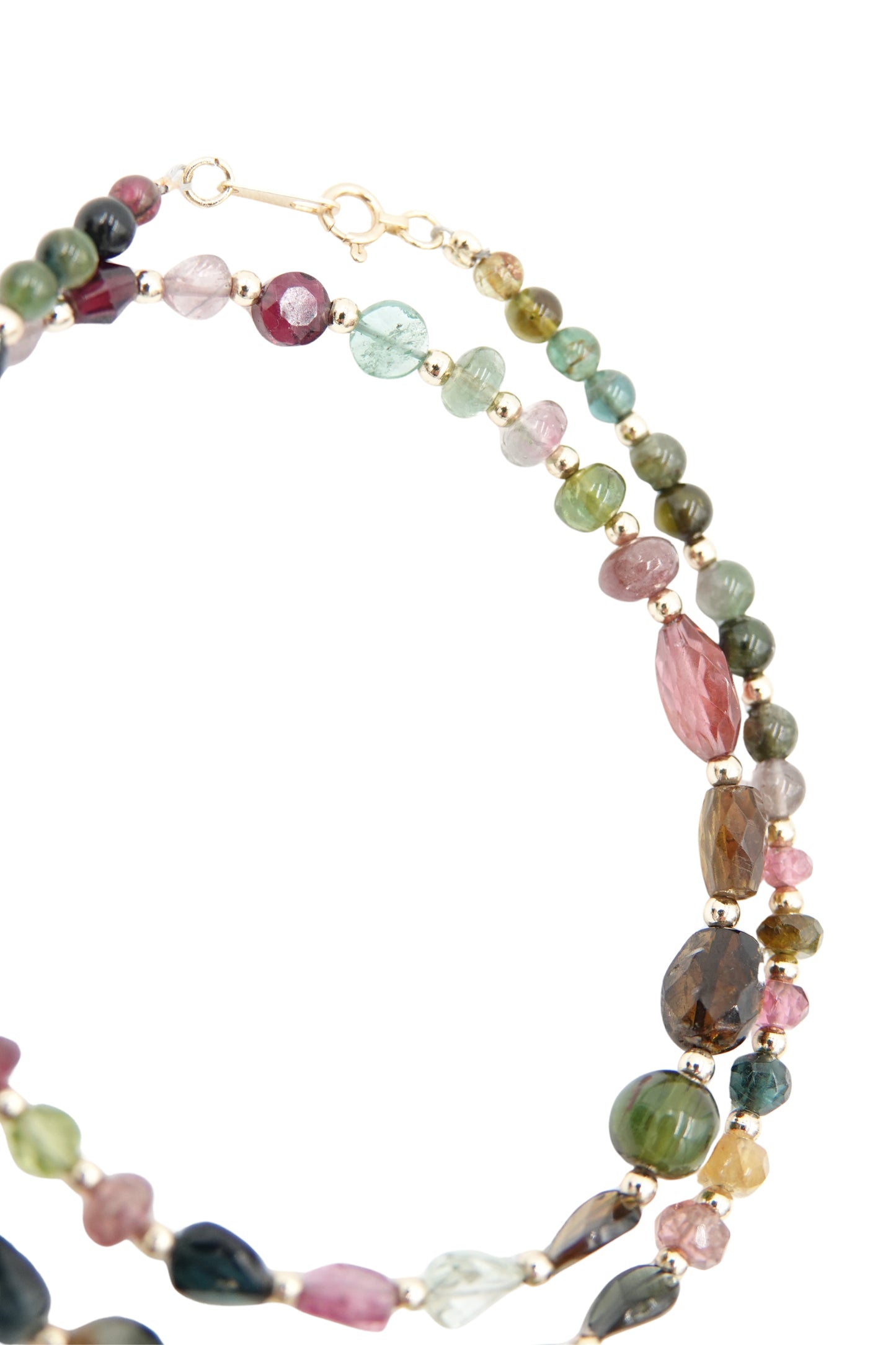 Vintage Rainbow Tourmaline Beaded Necklace with 18k Gold Spacers
