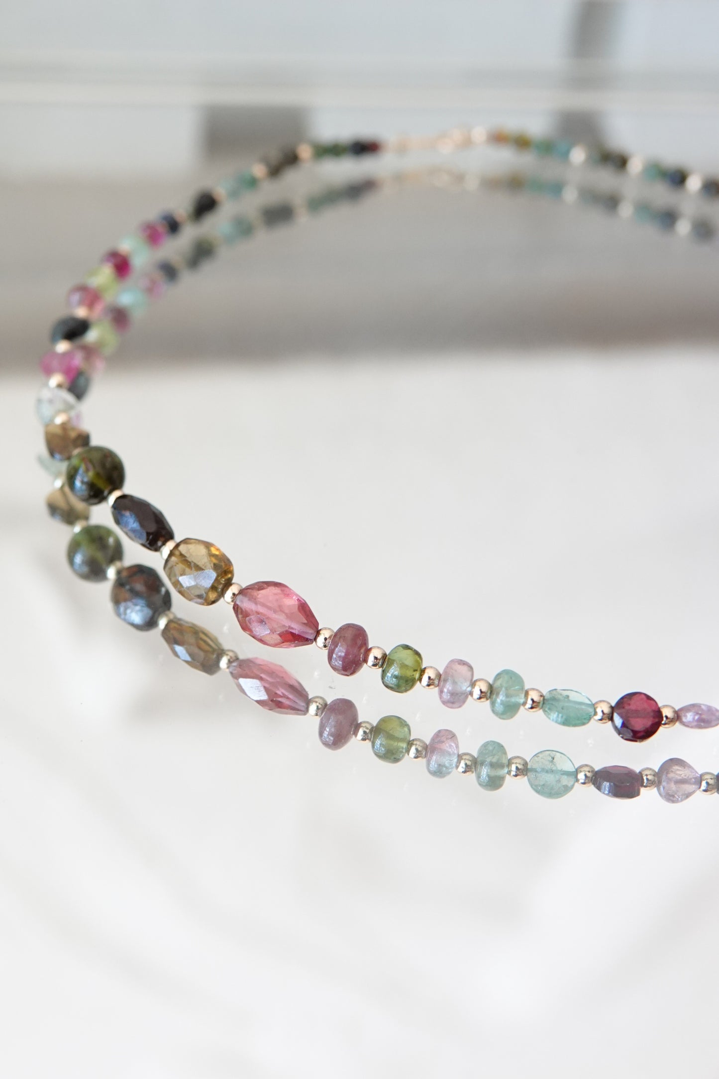Vintage Rainbow Tourmaline Beaded Necklace with 18k Gold Spacers
