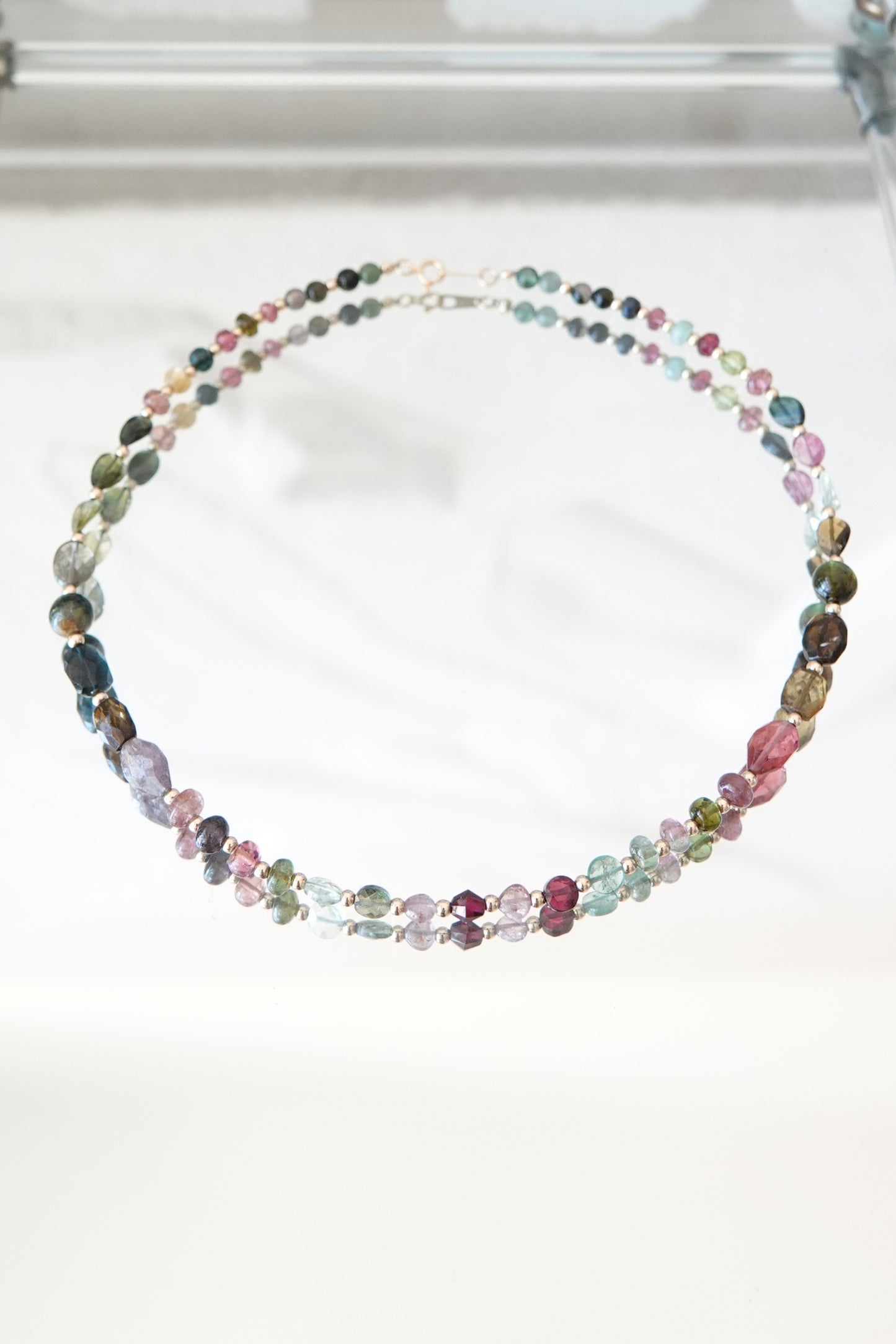 Vintage Rainbow Tourmaline Beaded Necklace with 18k Gold Spacers