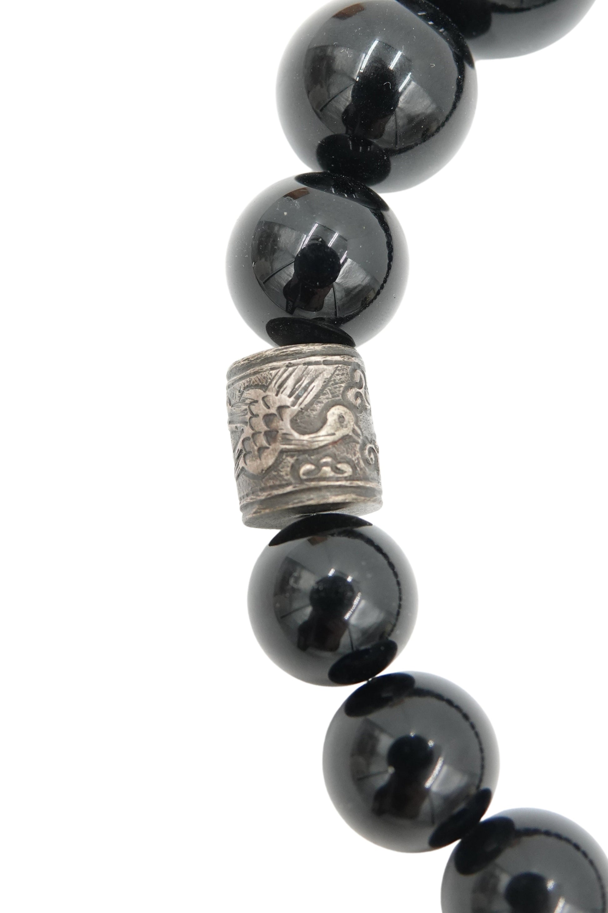 Vintage 1980s black onyx beaded necklace — clasp and S-hook detail