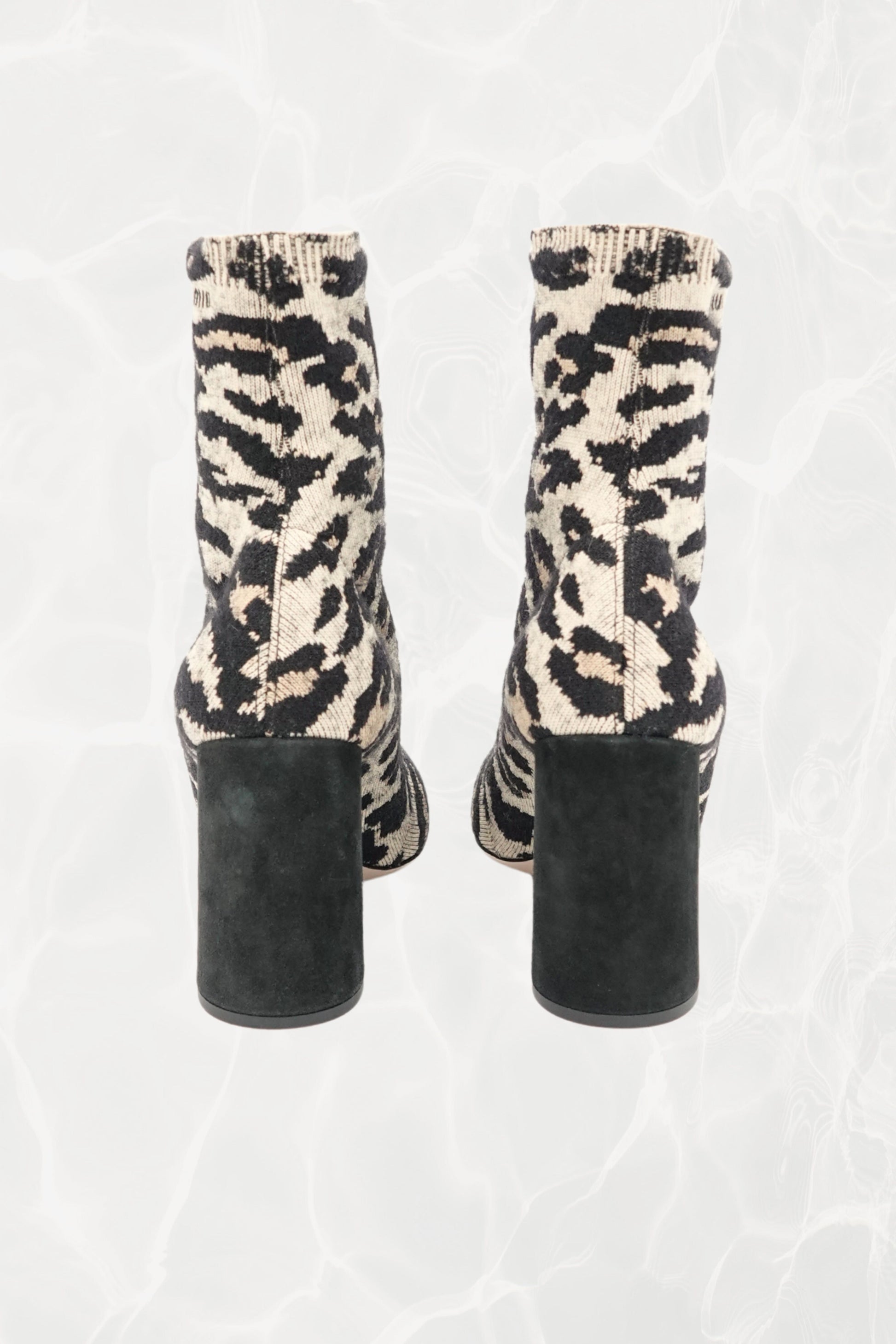 Leopard Print Jacquard Knit Ankle Sock Boots