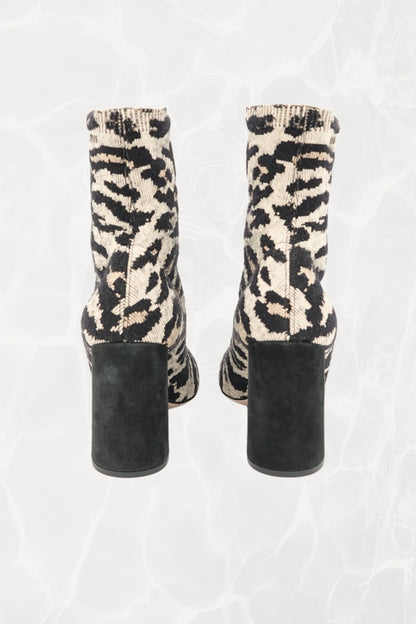Leopard Print Jacquard Knit Ankle Sock Boots