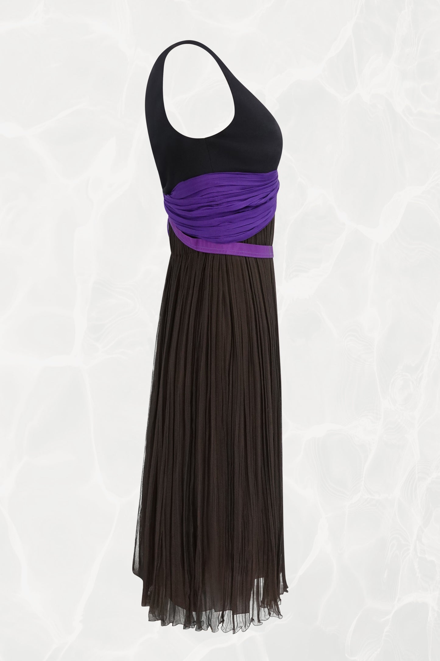 Vintage SS05 Pleated Draped Green & Purple Silk Chiffon Mini Dress