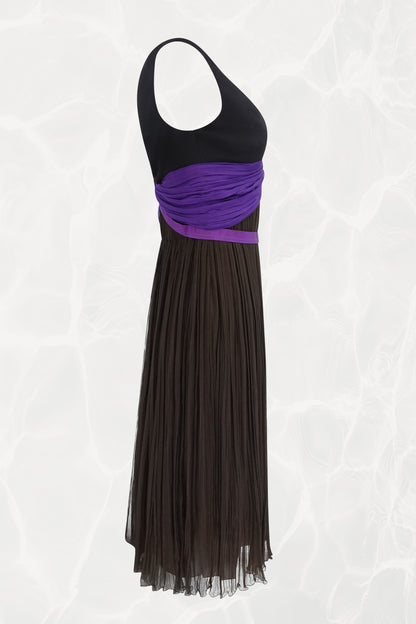 Vintage SS05 Pleated Draped Green & Purple Silk Chiffon Mini Dress