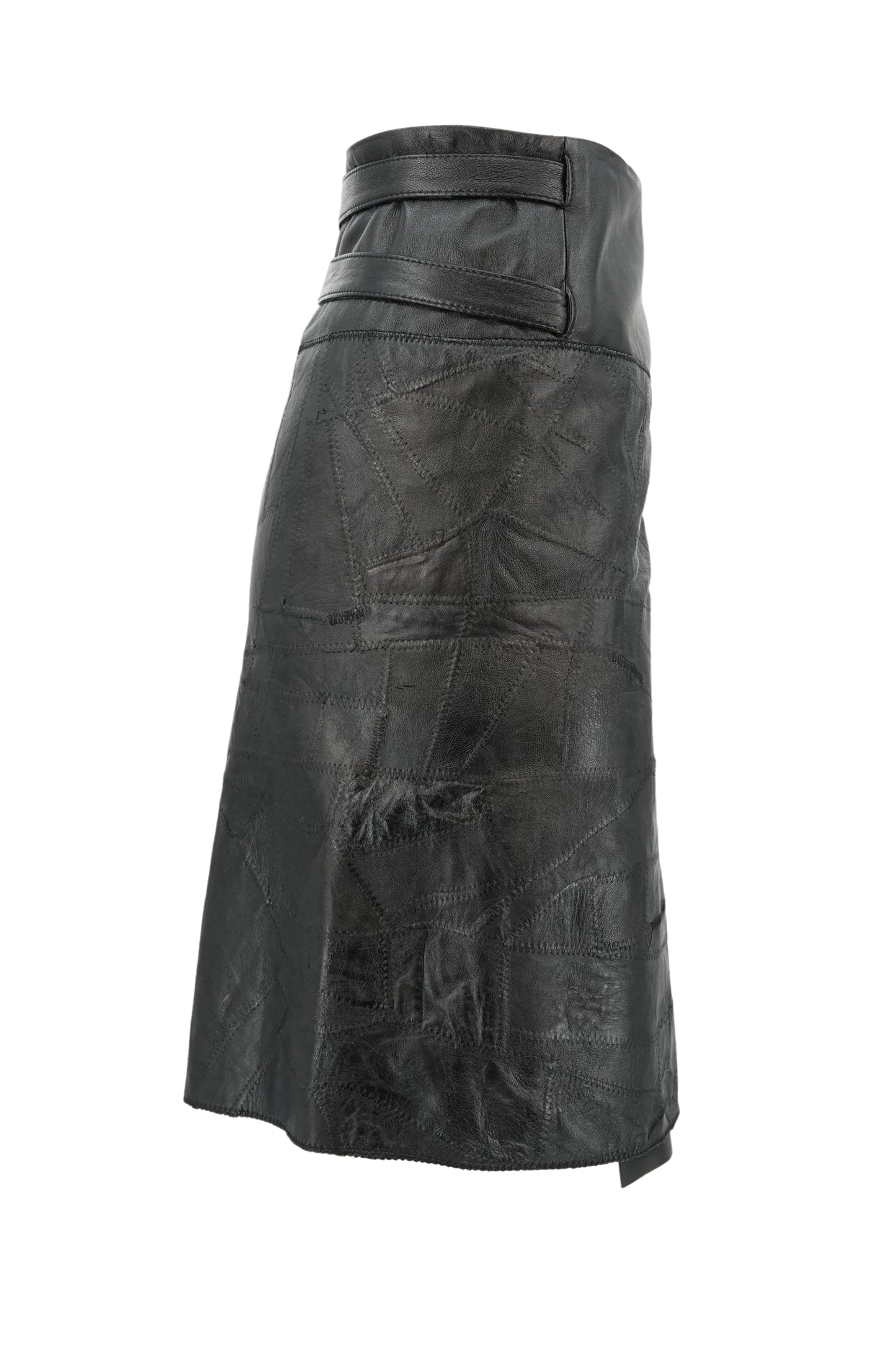 Vintage Early 2000s Black Patchwork Leather Wrap Skirt