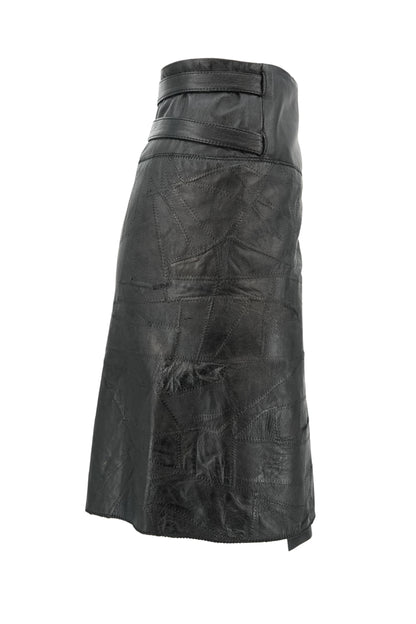 Vintage Early 2000s Black Patchwork Leather Wrap Skirt