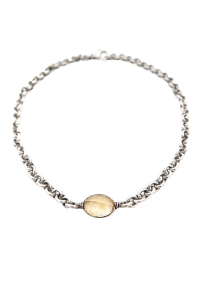 Vintage Sterling Silver Double-Link Chain Necklace with Faceted Citrine