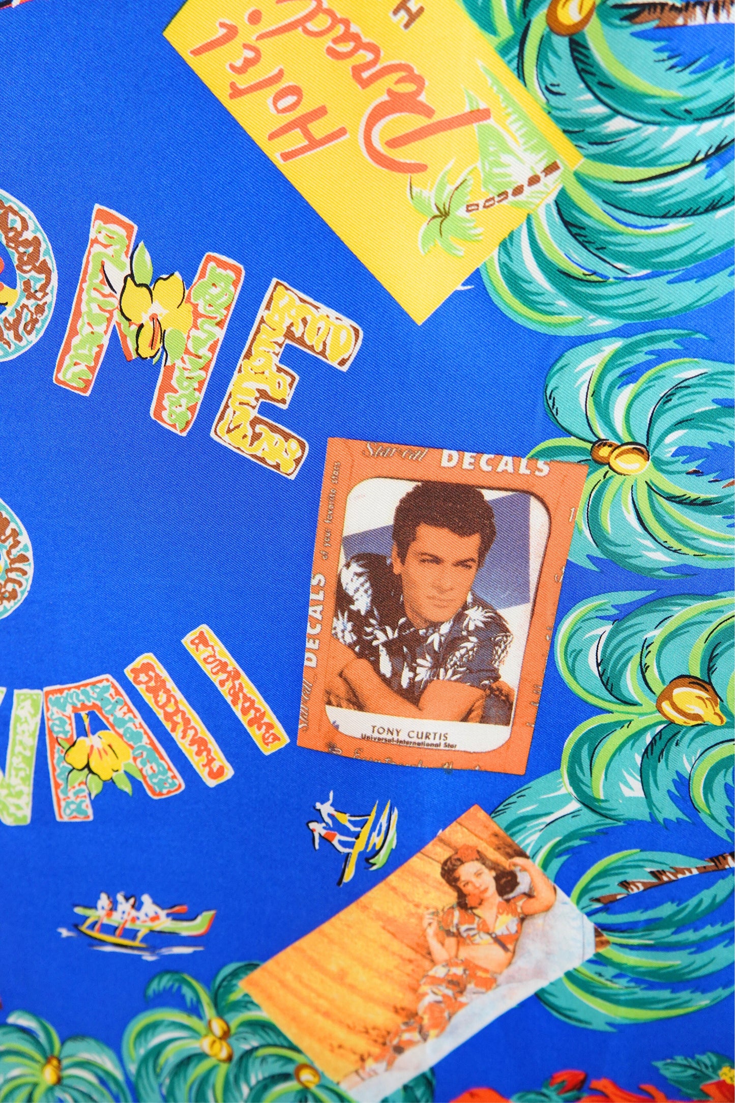 “Welcome to Hawaii” Hula Post Card Novelty Print Silk Scarf, Circa 1990s