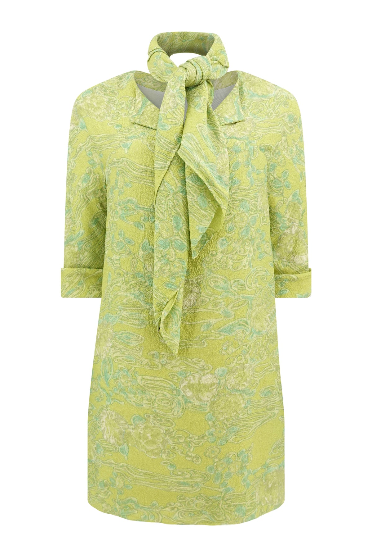 Balenciaga Edition by Nicolas Ghesquière Chartreuse Cloqué Brocade Tunic Dress with Scarf