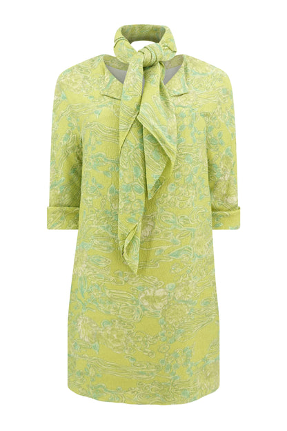 Balenciaga Edition by Nicolas Ghesquière Chartreuse Cloqué Brocade Tunic Dress with Scarf