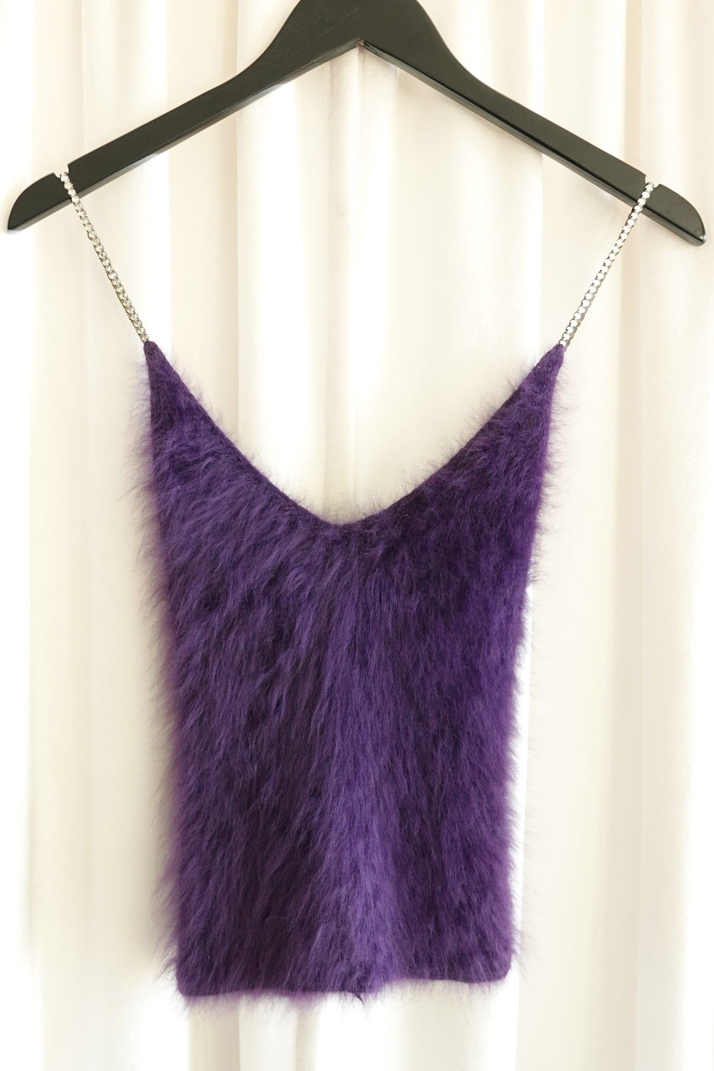Vintage Late 1980s Purple Angora Rhinestone Cross-Back Cami