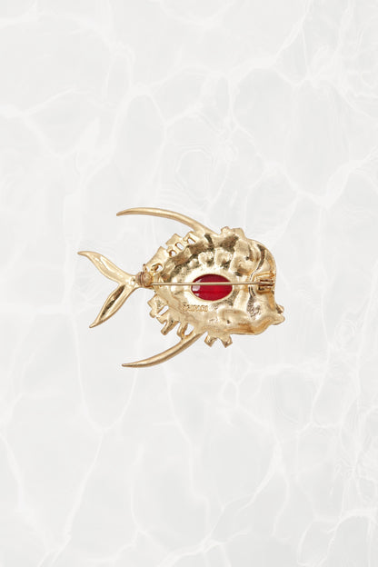 Trifari by Alfred Philippe Gold-Plated Sterling Silver Fish Brooch, Circa 1945