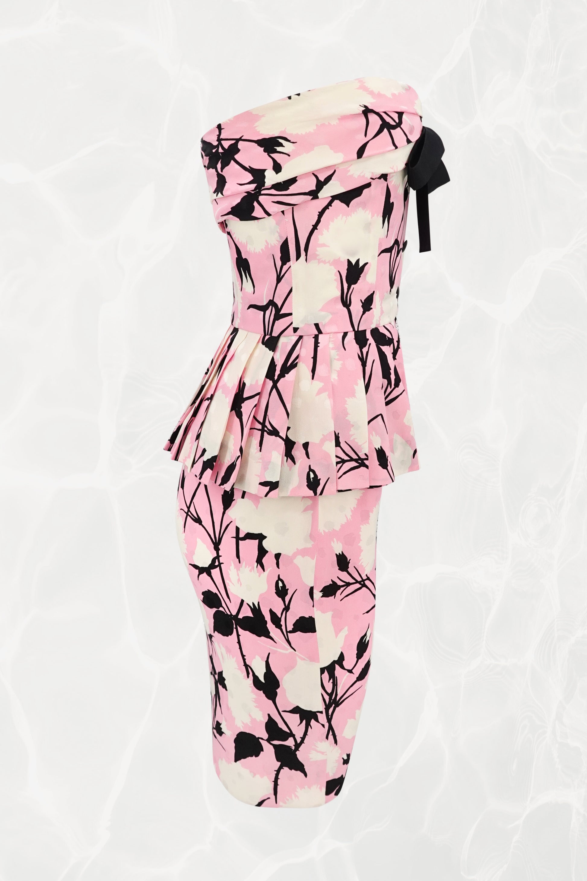 John Galliano for Dior silk bustier and skirt set, three-quarter side view — Disco Palma