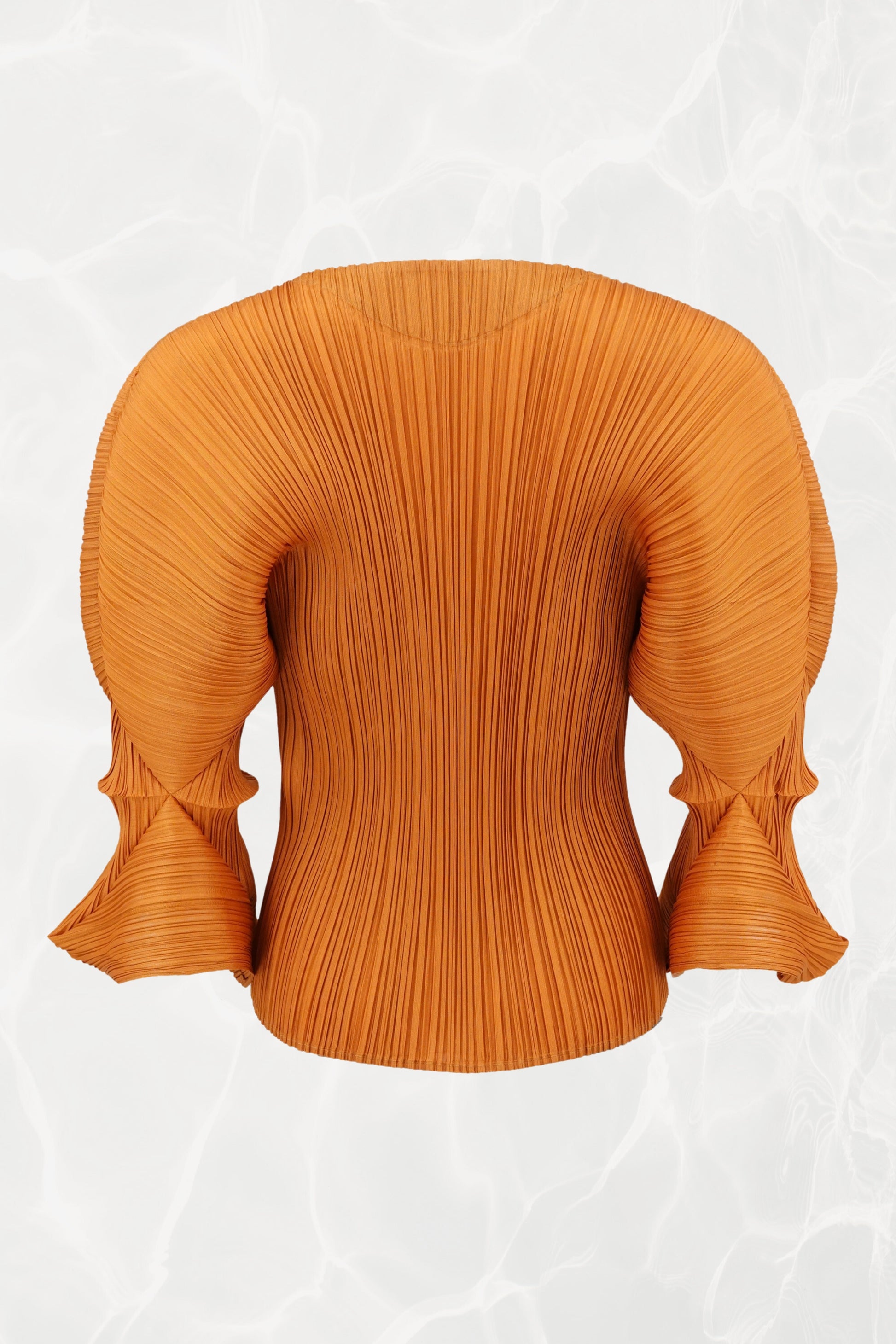 Issey Miyake Pleats Please marigold top, three-quarter view — Disco Palma