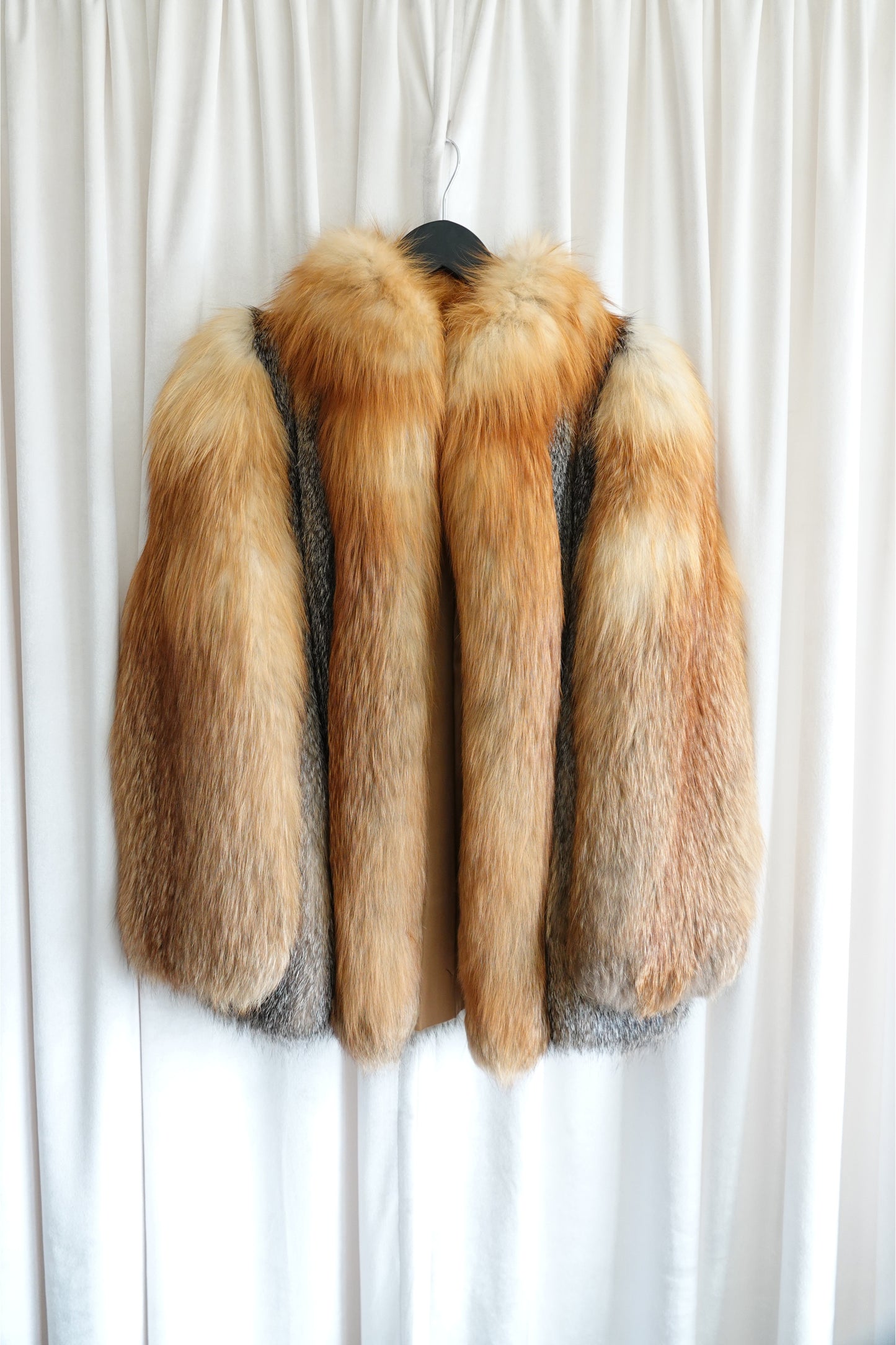 1970s Voluminous Red Fox Fur Cropped Jacket with Natural Silver Fox Panels