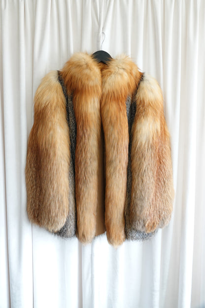 1970s Voluminous Red Fox Fur Cropped Jacket with Natural Silver Fox Panels